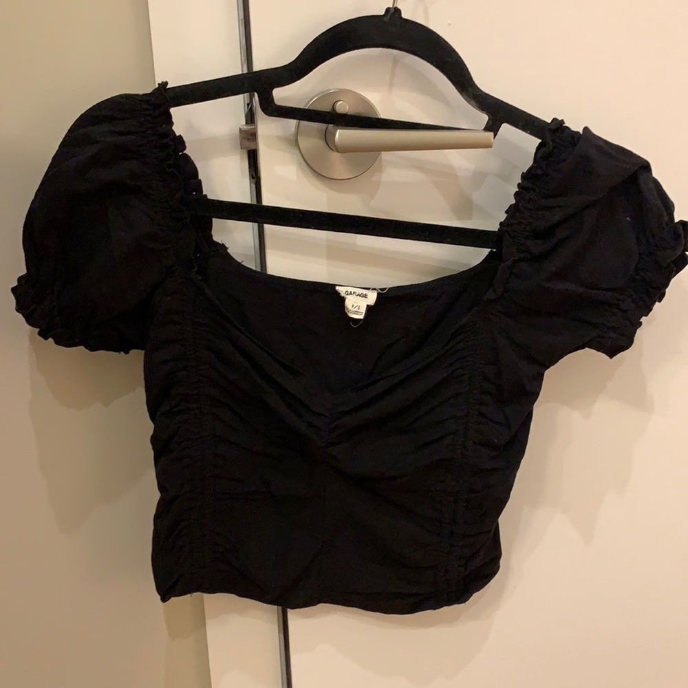 Black off the shoulder ruffled crop top
